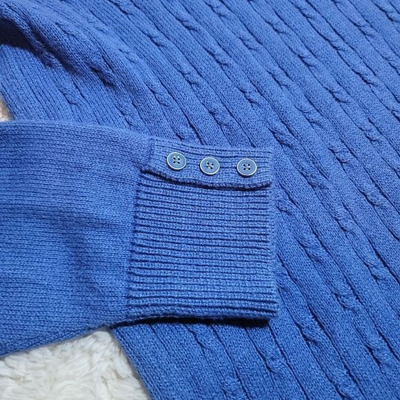 Talbots Blue Button Cuff Cable-Knit Ribbed Crew Neck Sweater - Picture 5 of 8